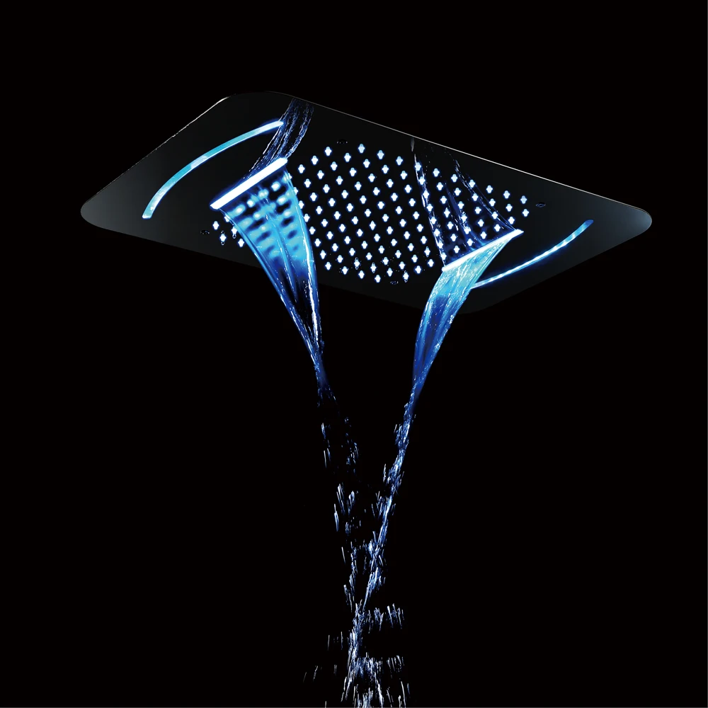 
LED Shower Head SUS304 38x58cm Waterfall Rainfall Embedded Ceiling Bathroom Hot and Cold Water Shower Faucet Set with Body Jet 