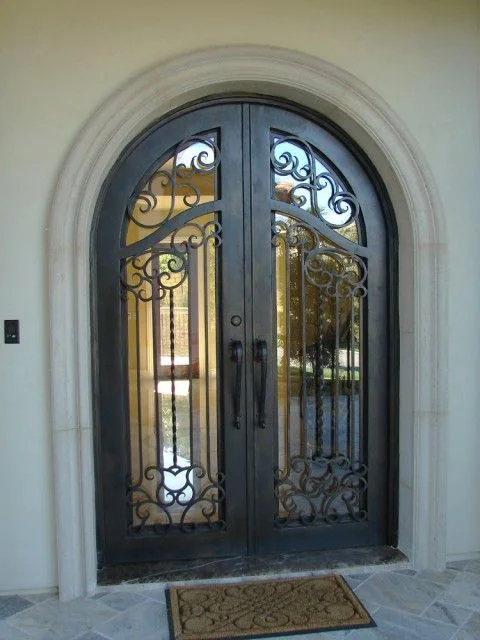 Modern Wrought Iron Double Residential Front Entry Doors Iron Exterior Doors