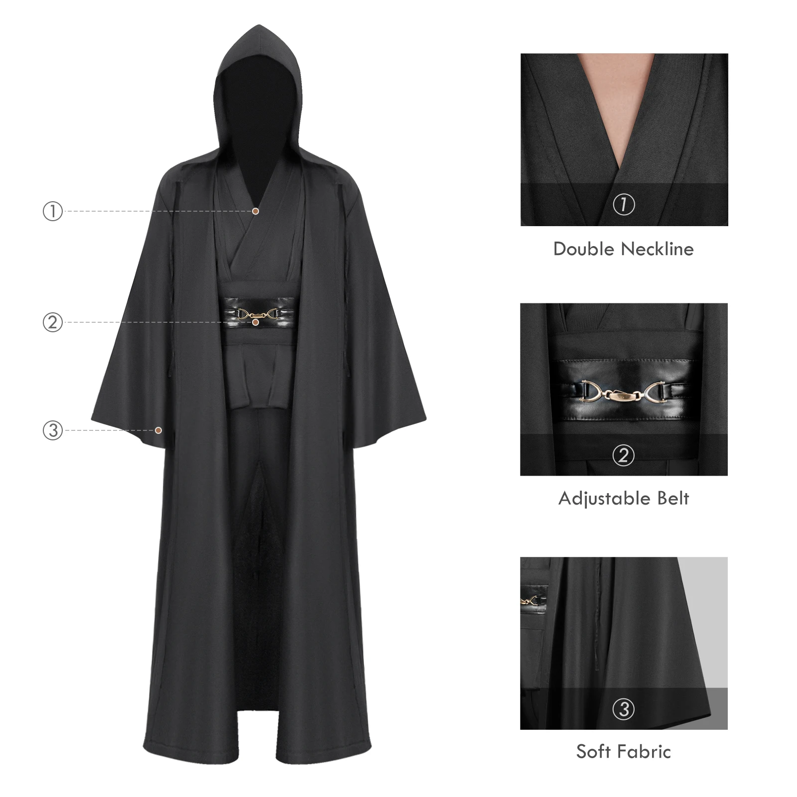 Obi wan Kenobi Premium Quality Cosplay Costume Black Brown Jedi Robe from Star the Wars for Lightsaber Dueling