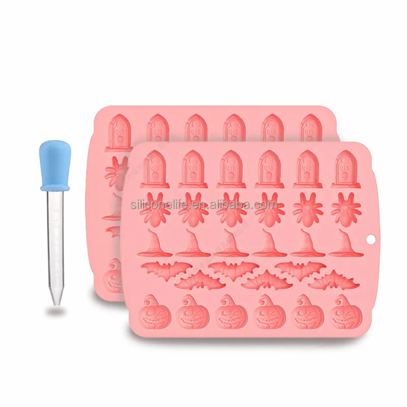 Halloween Silicone Ice Tray Halloween Moulds Silicone Ice Cube Trays  Mold for Cake Decoration Hat Bat Skeleton Patterns