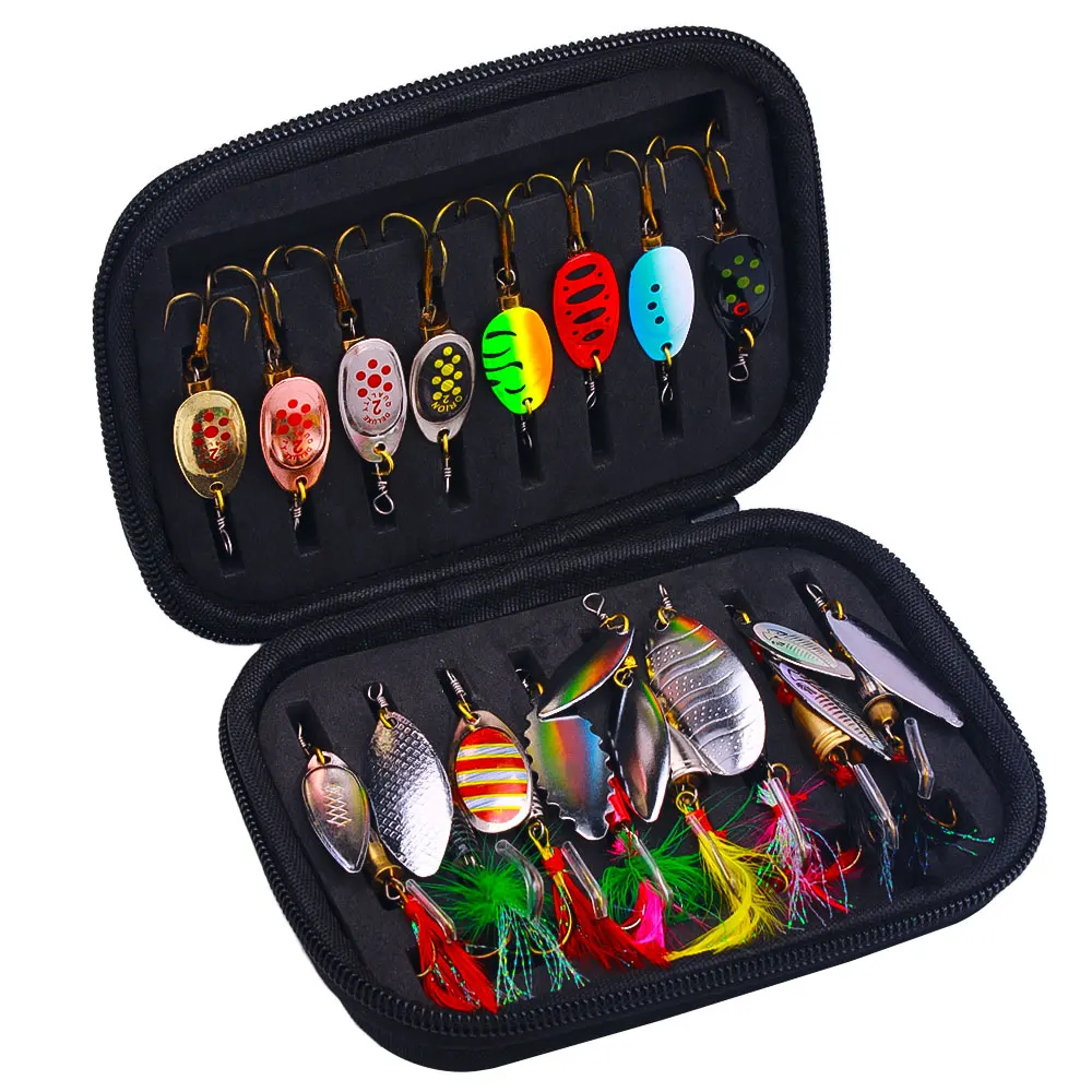 16 Pcs/bag Metal Spinner Spoon Fishing Lure hooks Bag Spinner Spoon Combo Kit