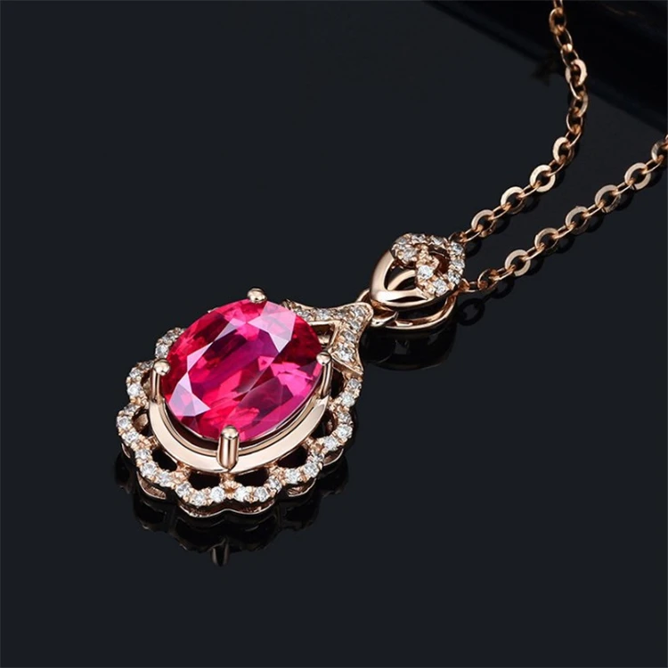 2023 Hot Sale Ruby Pendant Electroplated 18k Rose Gold Necklace Fashion Jewelry Lady Necklace