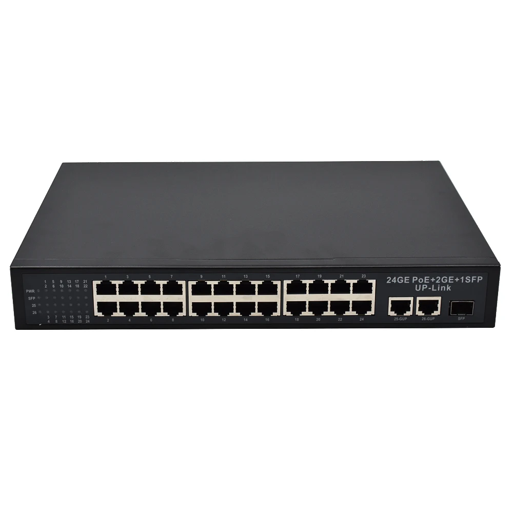 24 Ports Gigabit Smart PoE Switch 400W Support QoS VLAN with 1 SFP Slots 1U Rack Mountable
