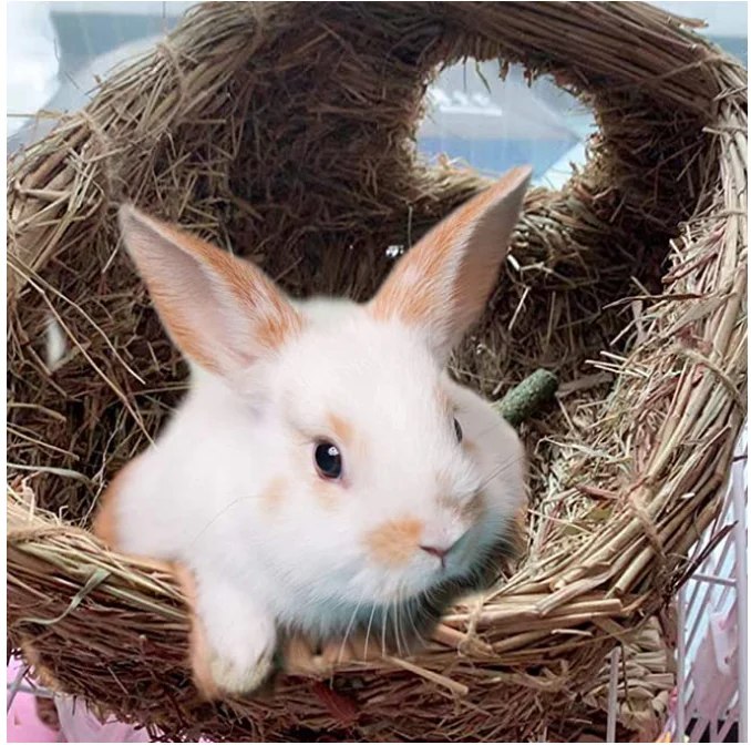 Bunny Grass House Guinea Pig Grass Bed Hand-Woven Hay Hut Natural Seagrass Balls Small Animal Chew Toys Guinea Pig Dwarf Rabbit