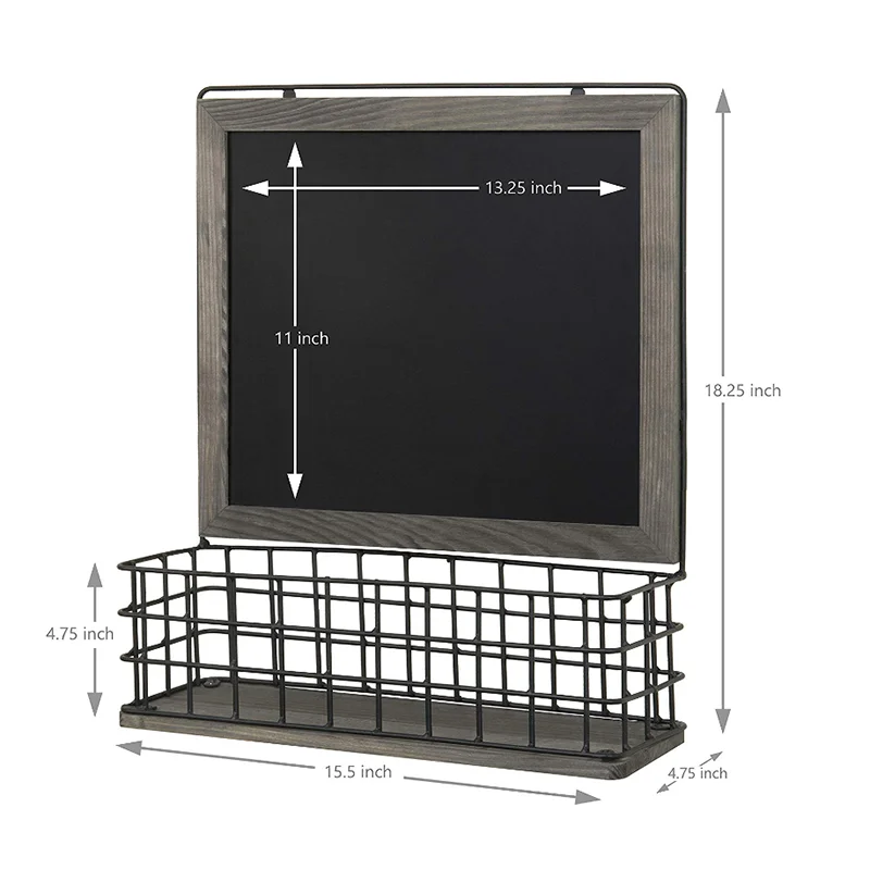 Magnetic Chalk Board with Wooden Frame Wall Storage Basket Organizer for Wall Decor Metal Wire Holder Mail Sundries Holder