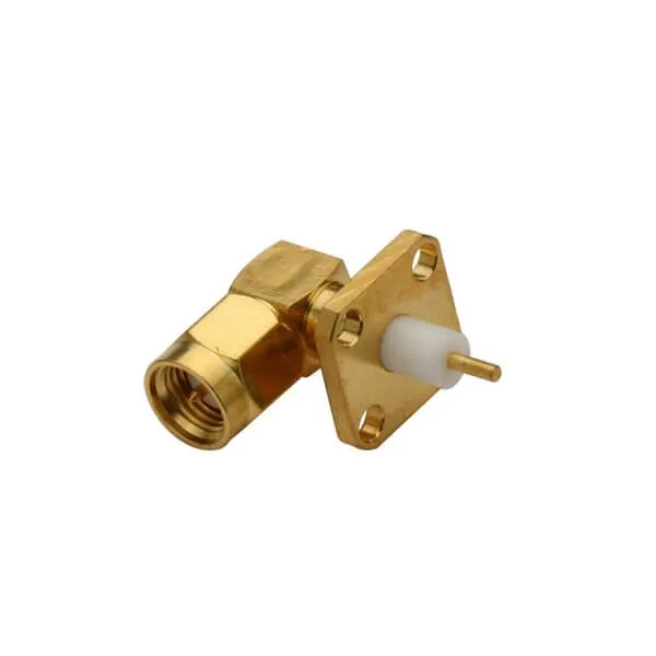 SMA Right Angle Male Coaxial Connector for Panel Mount Four Hole Flange 50 Ohm