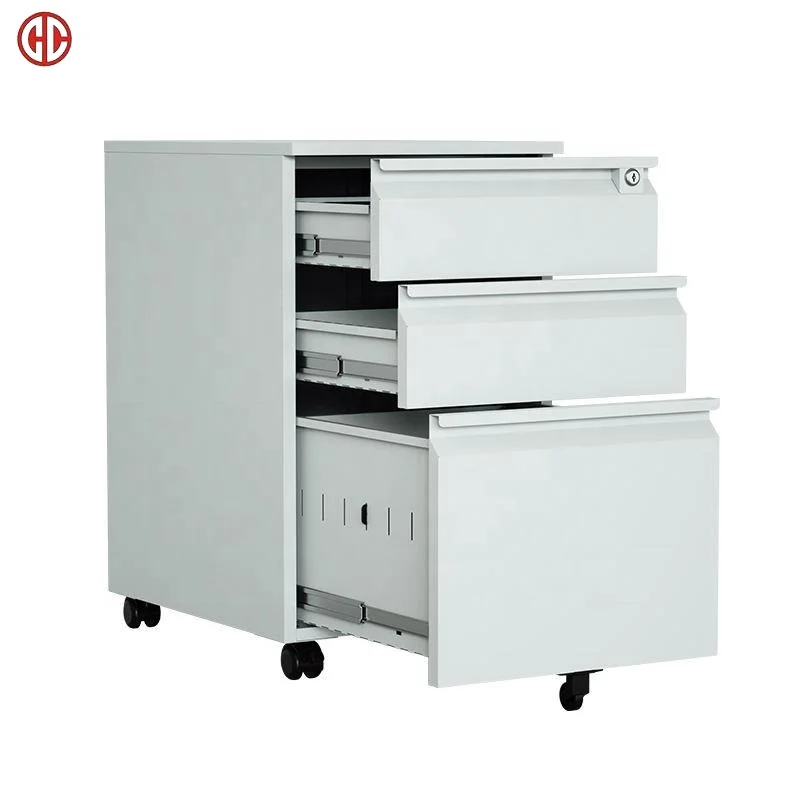 Movable Steel File Cabinet Detachable Metal Office 2 Or 3 Drawers Filing Cabinet Round Wheeled Home Mobile Pedestal Lockers