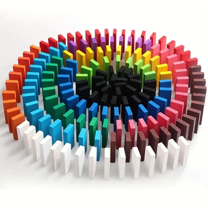 120pcs Colored Wooden Toys Domino Building Blocks Fun Puzzle Toy Early Educational Dominoes  for Kids 5-7 Years Rainbow Colours