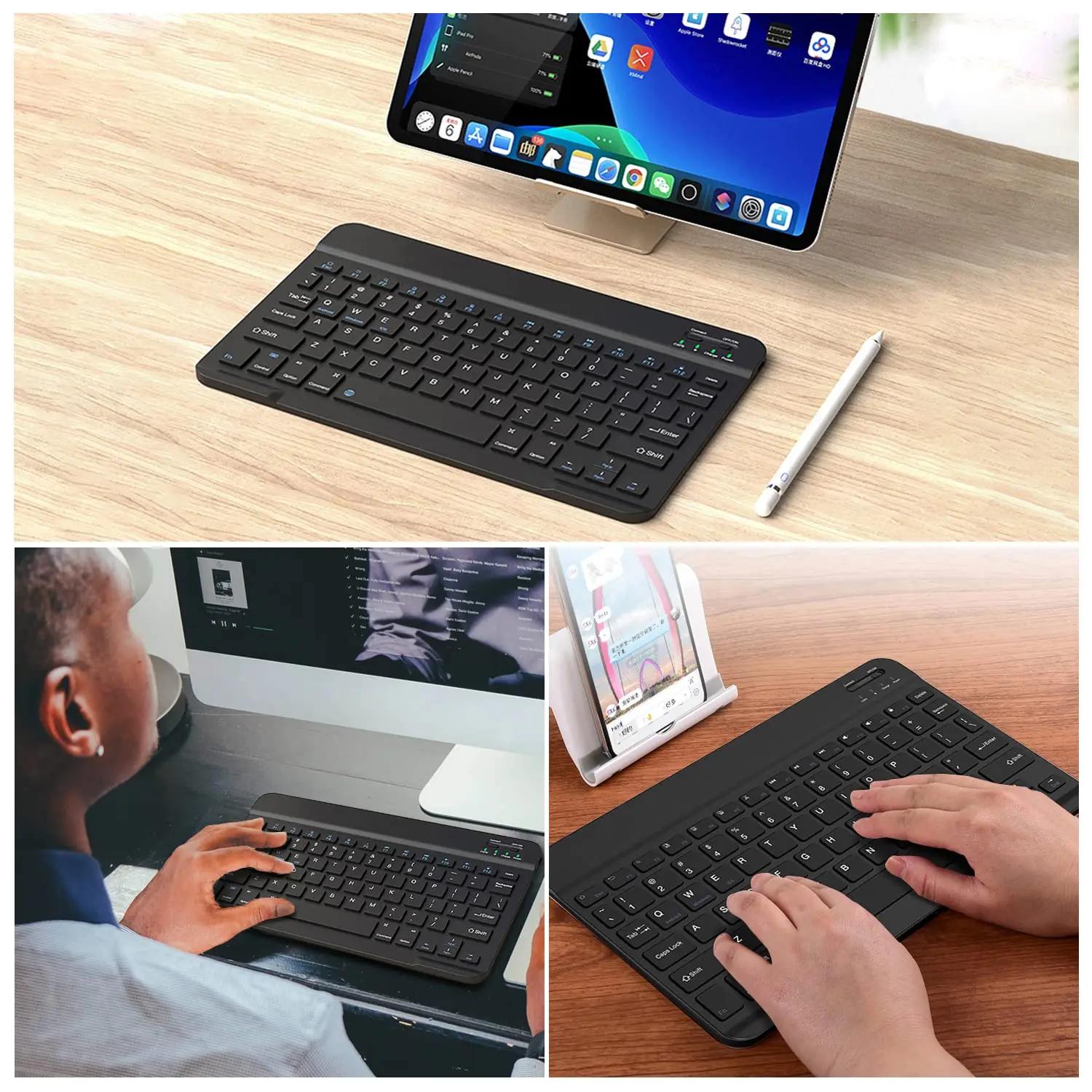 custom arabic keyboard portable office mini bluetooth wireless rechargeable keyboard with usb port  for tablet