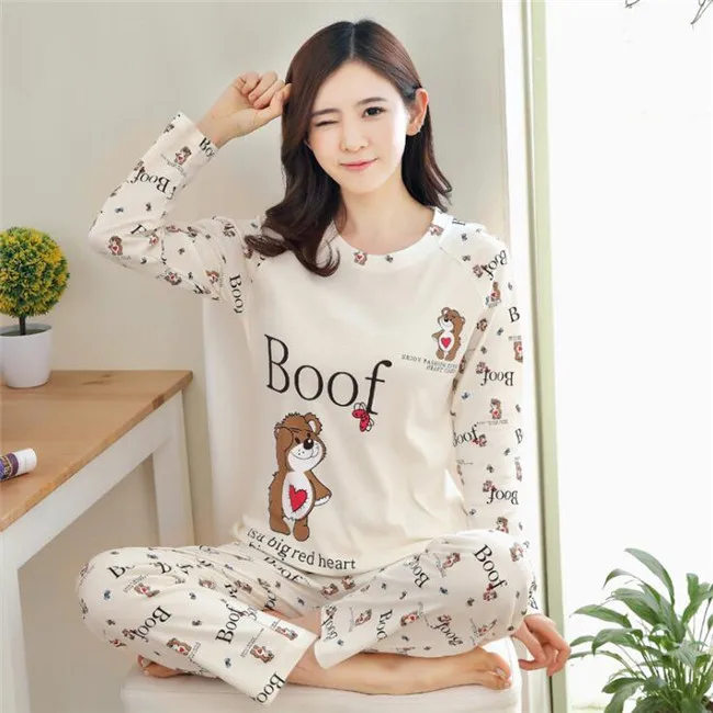 Amazon hot sell lady Sleepwear High quality New cute nighty Wholesale one set Chinese Long Sleeve Women Pajamas