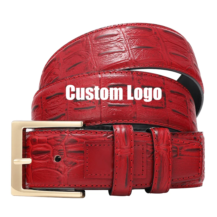 Luxury Red Metal Pin Buckle Men Women Alligator Cowhide Leather Custom Designer Belts Crocodile Genuine Leather Belt
