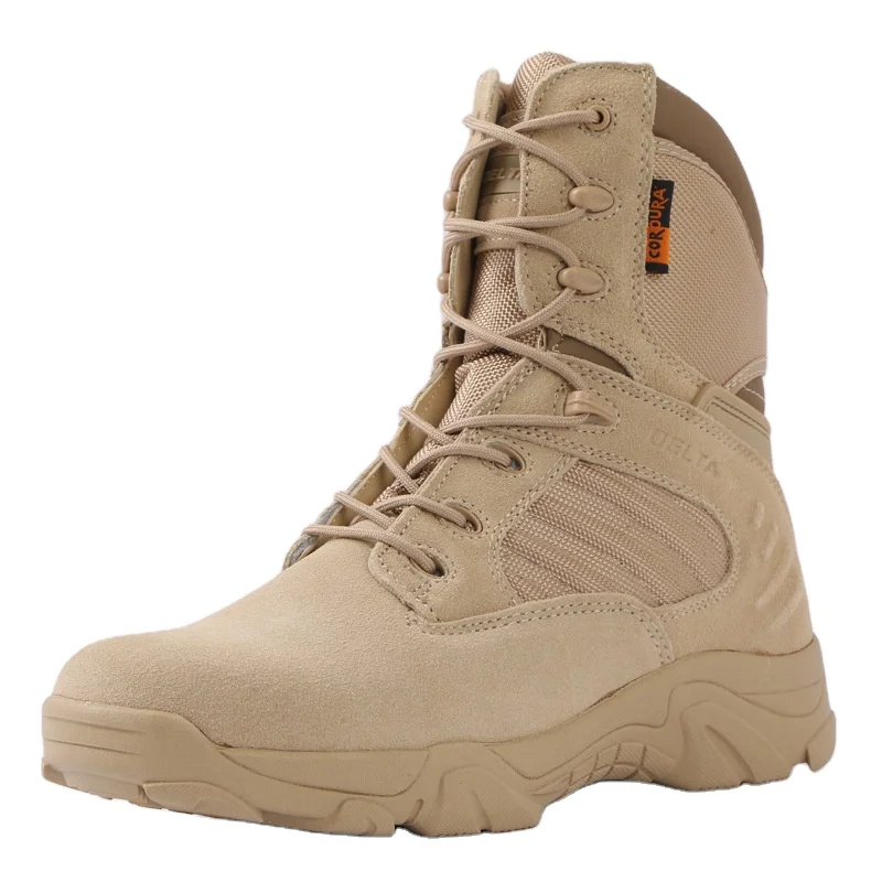
Mens Military Black Combat Patrol Boots Tan Side Zip Delta Lightweight Tactical Boots 