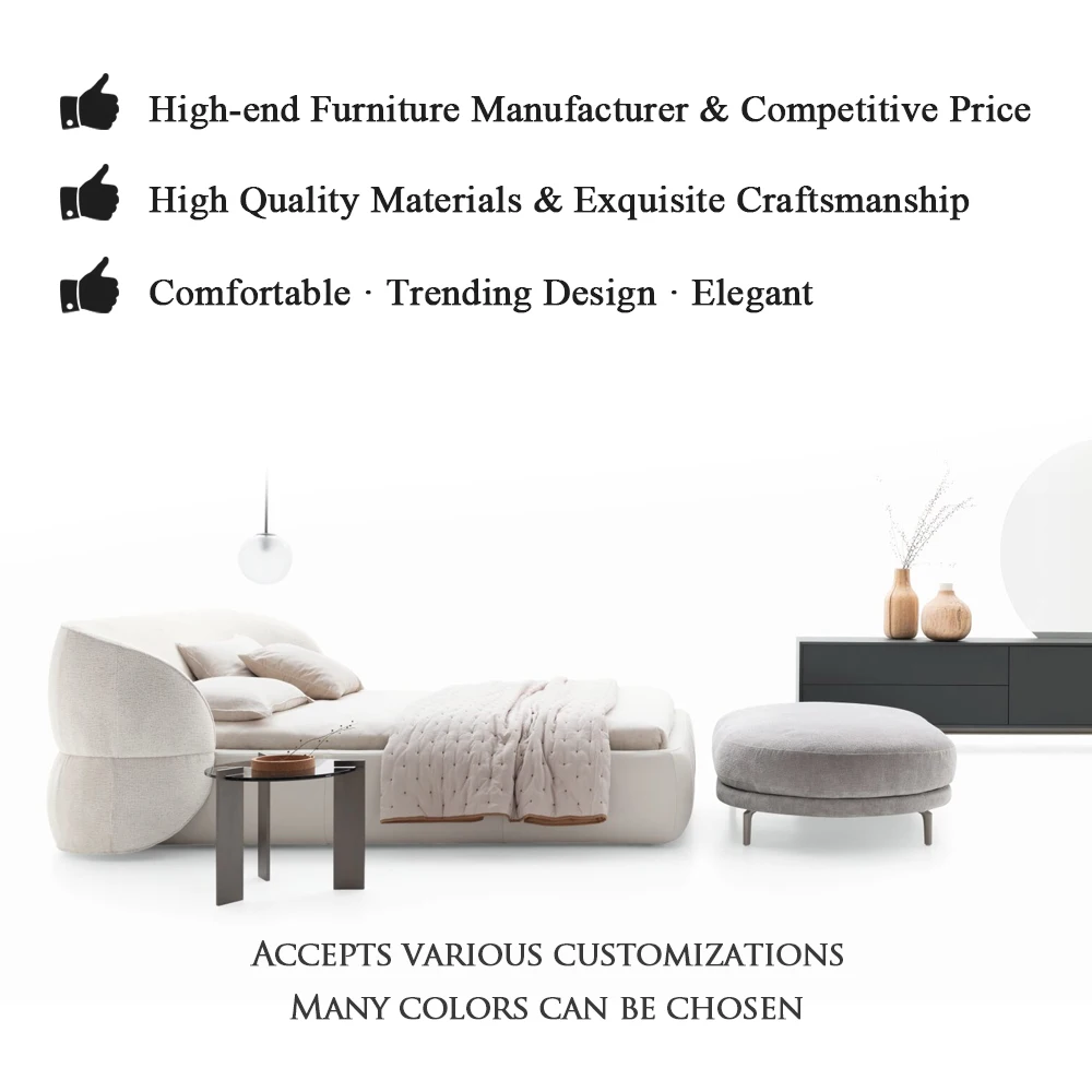 Hot selling King Queen Double Size Linen Upholstered Bed Modern Bedroom Furniture Set Teddy Fabric Bed For Villa Apartment