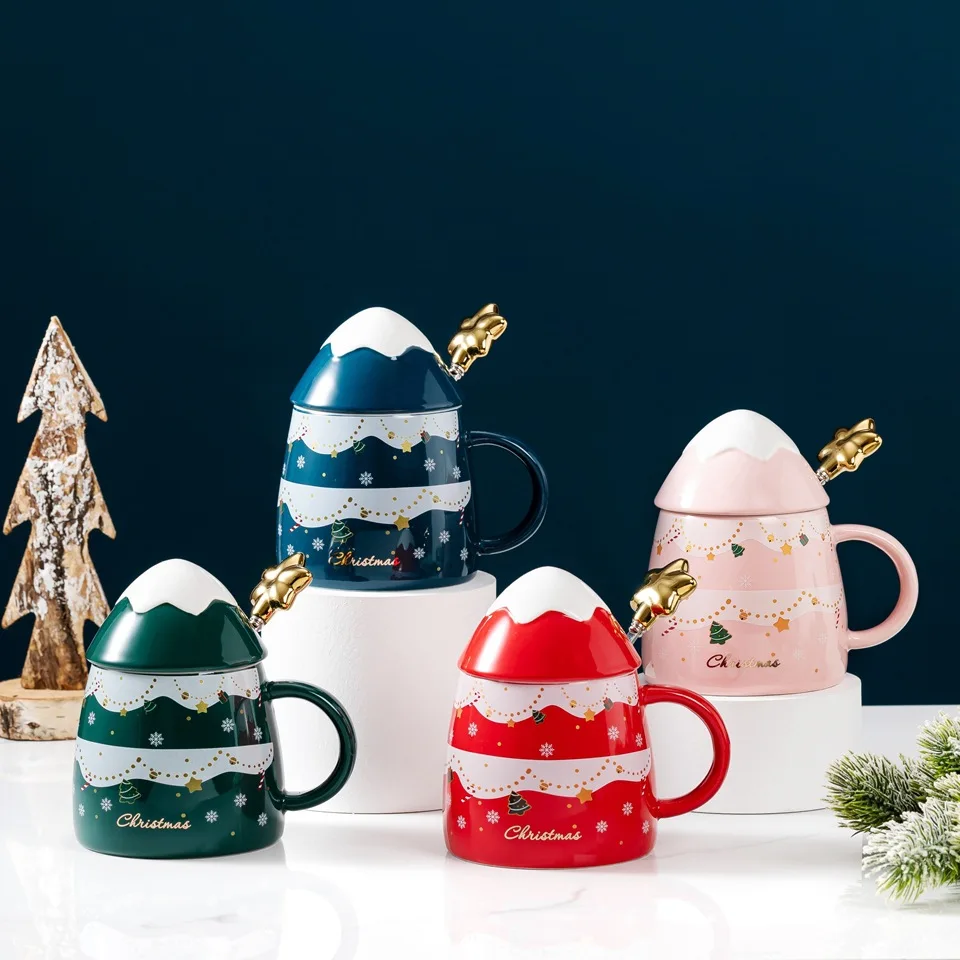 New Christmas Mug Gift Boxed Ceramic Mug Creative Christmas Tree Shaped Ceramic Cup Coffee Mug With Lid Spoon