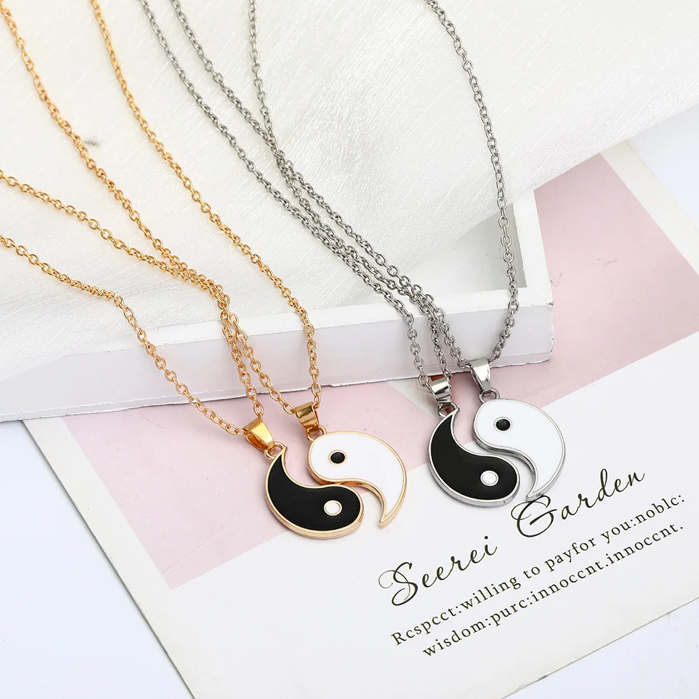 Hot Sale Yin Yang Bff Couples Pendant Necklace Chain for Women Men Personalized Matching Puzzle Diagrams
