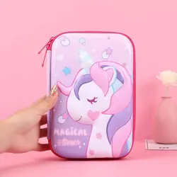 Жесткий многофункциональный пенал EVA большого размера с узором на заказ, милый детский пенал из искусственной кожи на молнии, школьные пеналы с единорогом