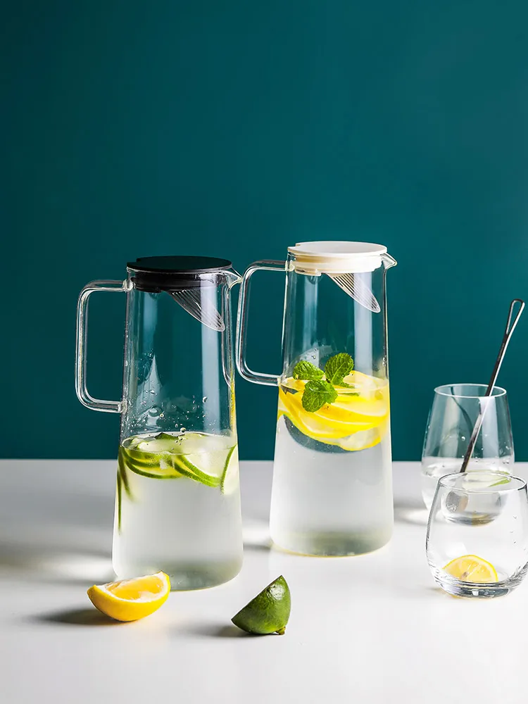 48oz Glass Water Pitcher with Stainless Steel Lid Cold Beverage Carafe for Juice Lemon Jug