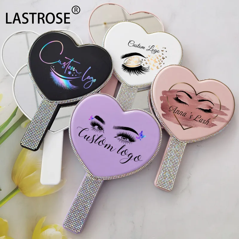 Private Label Makeup Mirror Handheld Mirror Luxury Shiny Diamond Cosmetic Mini Hand Mirror