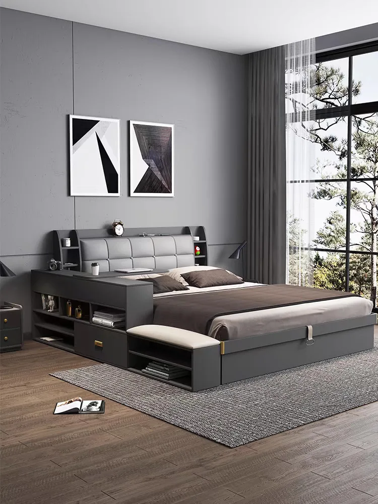 Foshan Home Furnishing King Queen Double Single Size White Wooden Panel Bed Hotel Furniture