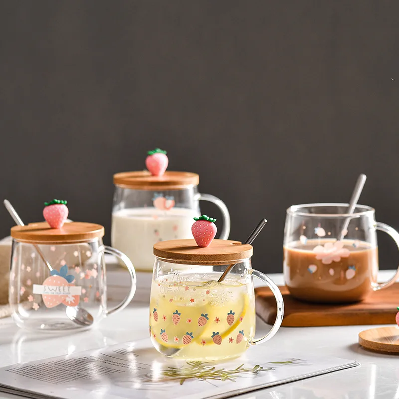 Novelty 3d Lid Cute Water Glass Transparent Mug Drinking Borosilicate Glasses Milk Juice Cup
