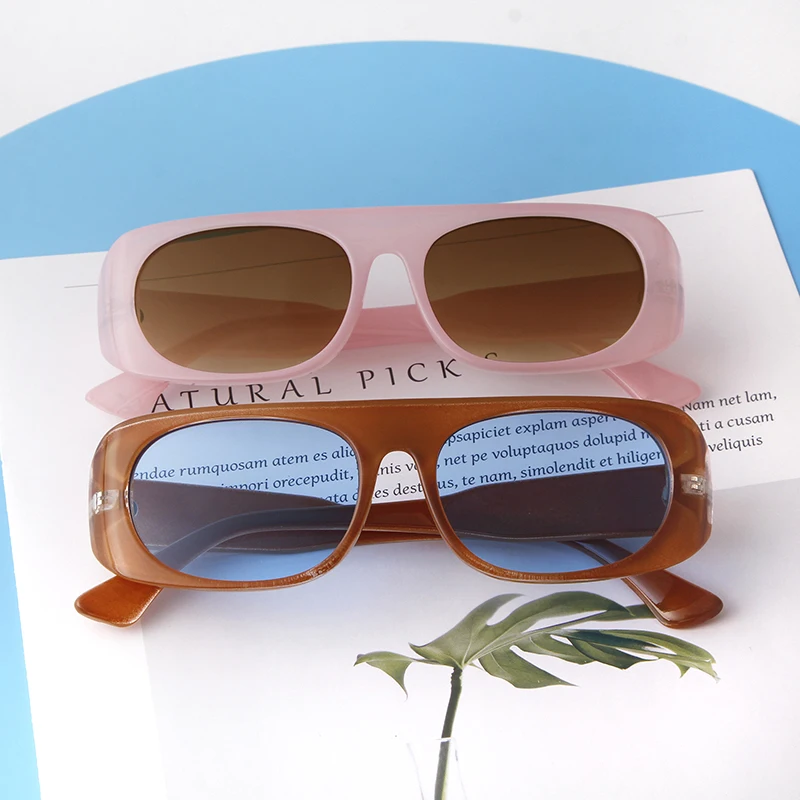 ADE WU STY4401D Flat Top Retro Sunglasses Women Rectangle Eyewear Tawny Frame Blue Lens UV400 Sun Glasses