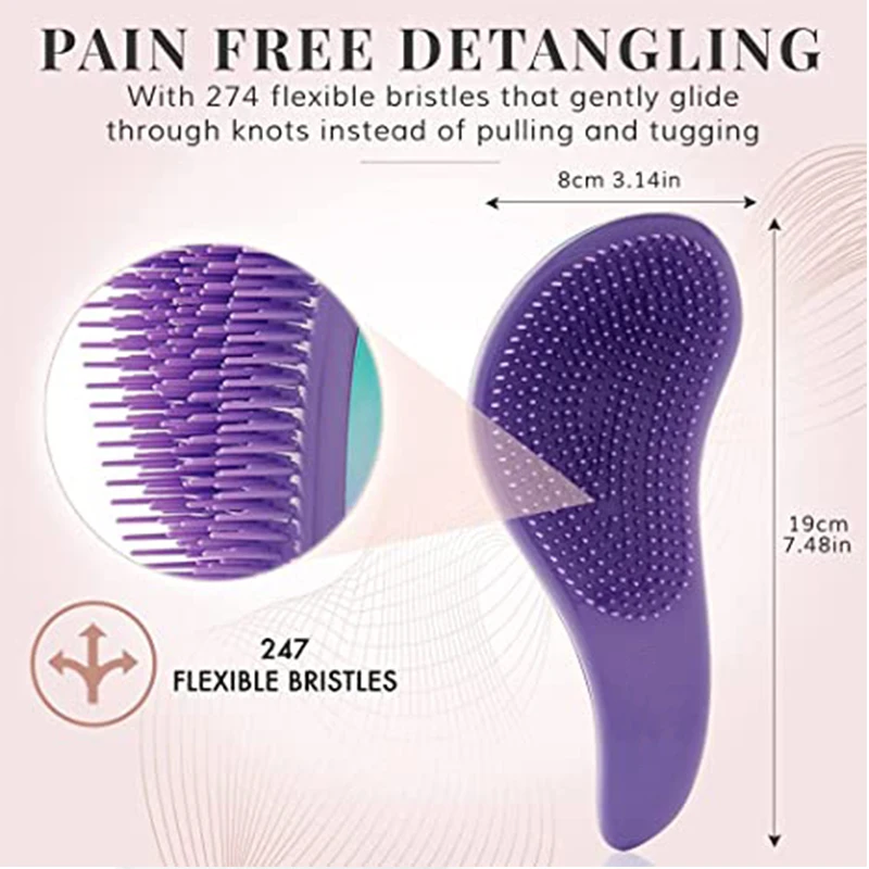 High quality plastic travel detangle comb brush gradient detangling hair brush set custom color