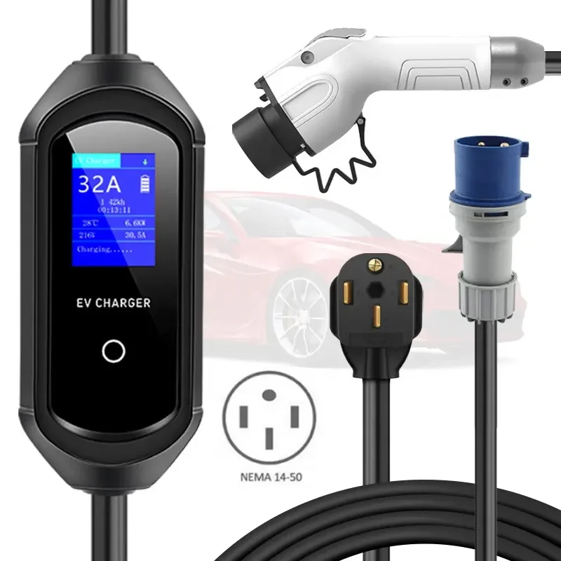 Factory Wholesale GBT EVSES 7kw 32A Current Single Phase Portable Electric Vehicle Charger Type 1 Type 2 Portable EV Charger