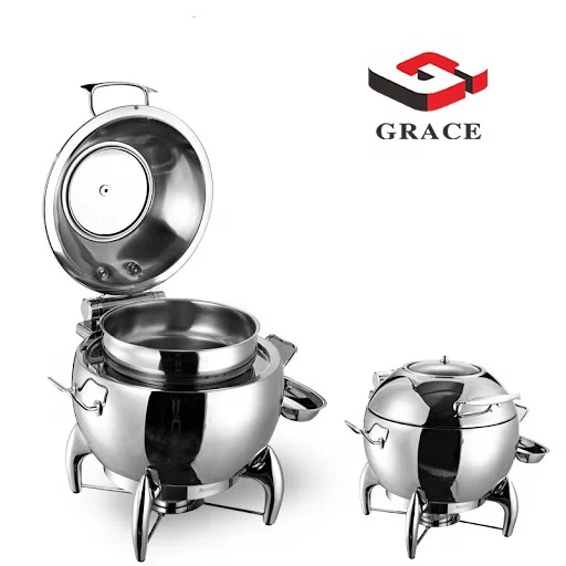 Commercial 11L Round Chafing Dish Round S/S CHAFING Dish W/ Glass Lid and Lid HOLDER. Stainless Steel Carton Case CN;GUA Silver