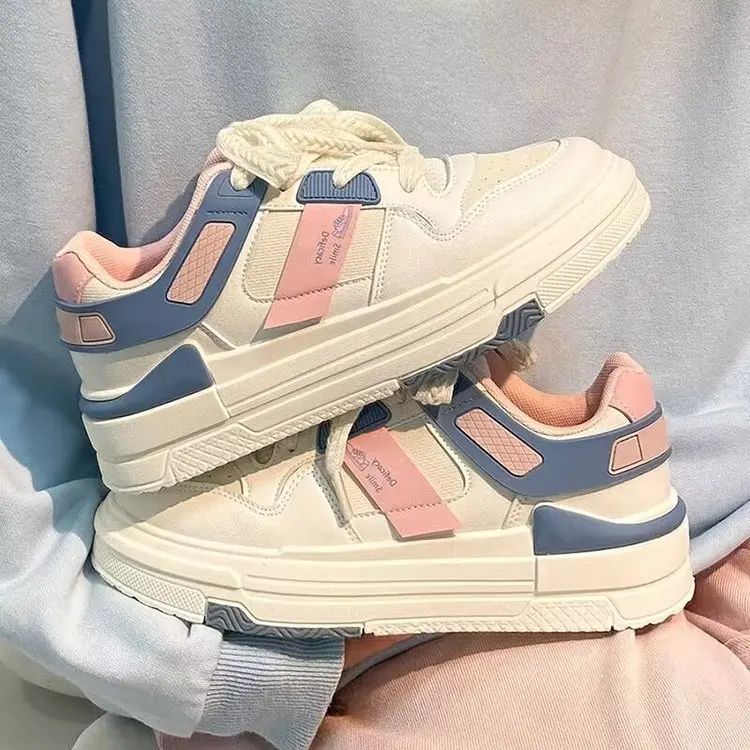 2024 new fashion high sole breathable women lady student white flat platform walking shoes sneakers for women