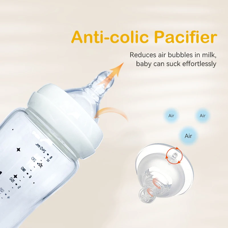 hot selling baby products wide neck borosilicate glass baby bottle milk feeding bottle for newborn baby