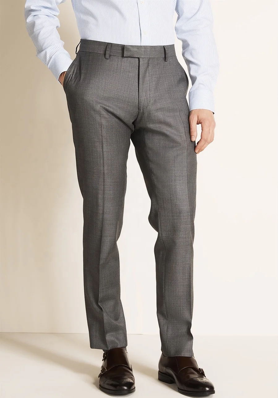 Grey polyester wool fabric made jacket shirt vest pant 4 pieces custom italian mens formal business wool suits