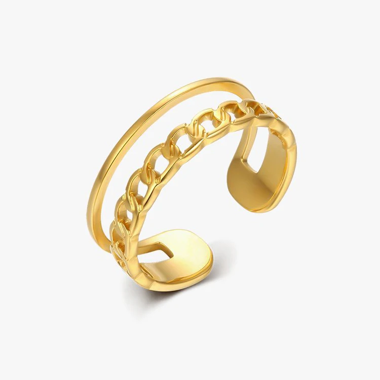 Double chain hollow ring half chain cuban link ring plain ring for women autumn/winter anillos cubano