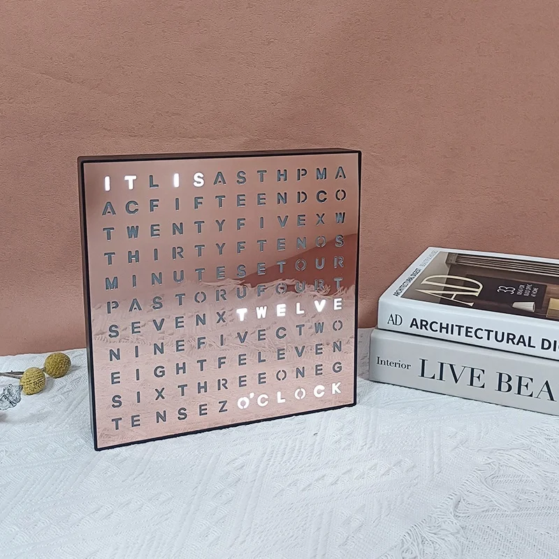 Displays Time as Text USB Powered Electronic Accent Wall or Desk Clock Aluminum LED Light-Up Word Clock