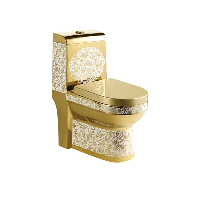 Современный золотой керамический набор для ванной комнаты из двух предметов сантехника сифоническое двойное Золотое сиденье унитаза с умывальником