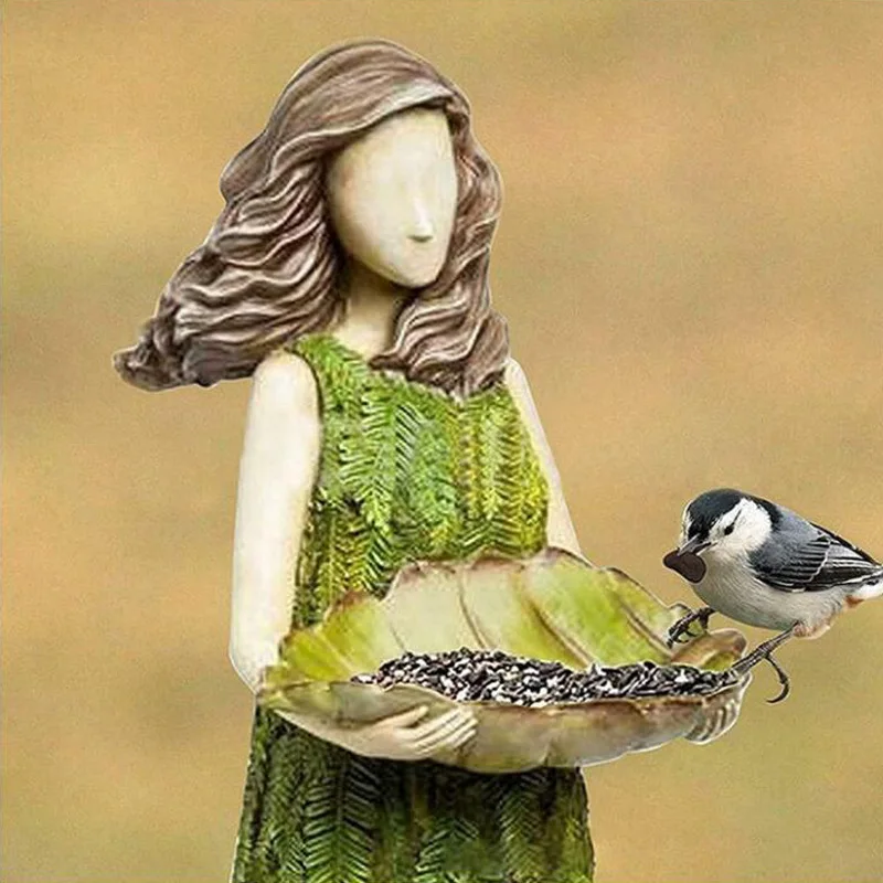 Resin Crafts Outdoor Garden Statue Courtyard Lawn Decoration Resin Decoration Fairy Tales Forest Girl Bird Feeder