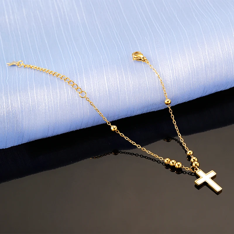 Stainless steel jewelry wholesale Cross bracelet circle ball chain gold-plated lobster clasp bracelet