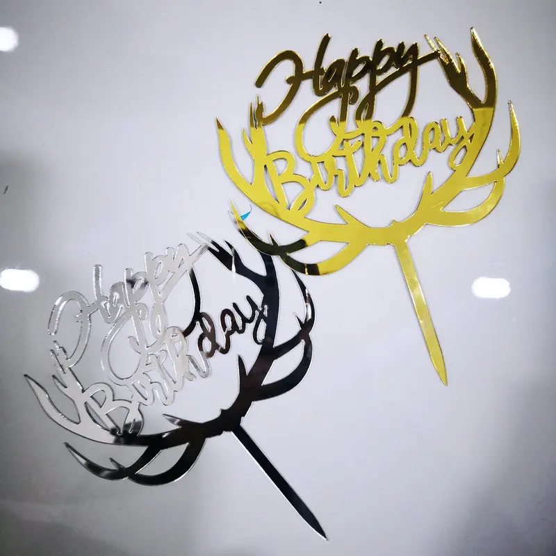 Antler design happy birthday cake topper acrylic cake topper