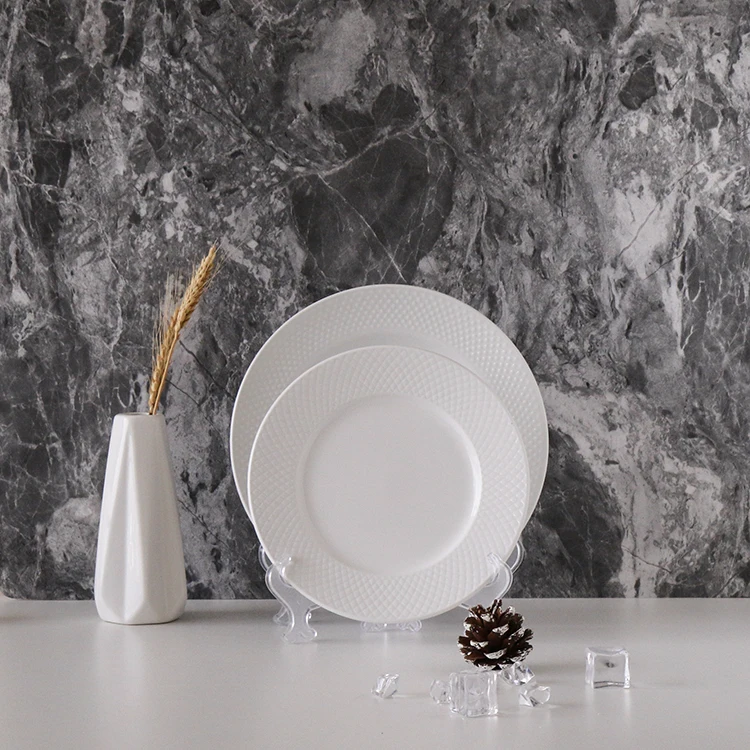 High Quality White Body Embossed Ceramic Plate Luxury Flat Dish Dinnerware Tray Wedding Party Christmas-Hot Sell Hotels Kitchens