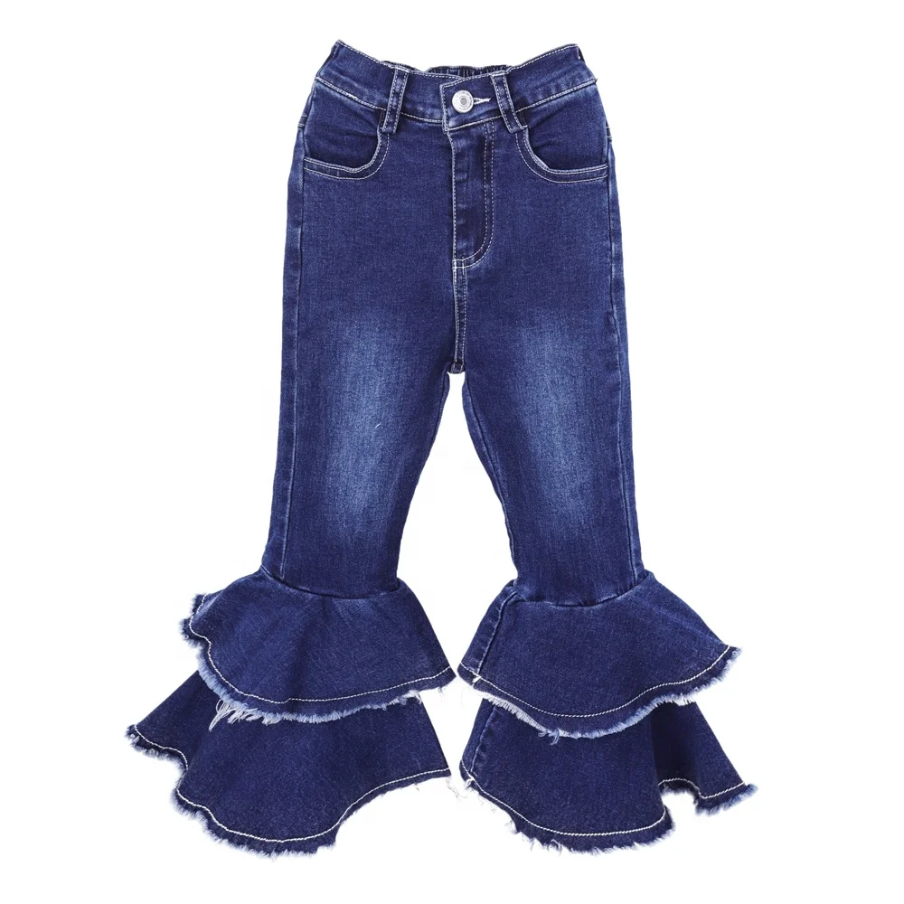 
2020 Spring Fashion Tiered Buffle Baby and Kids Bell Bottom Jeans 