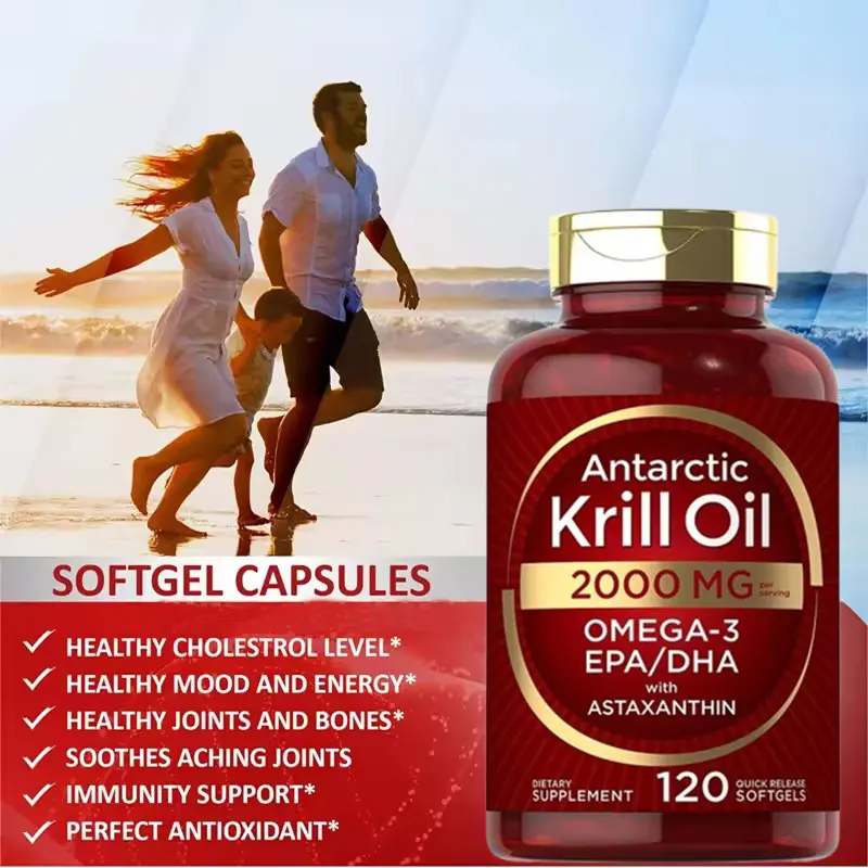 Krill Oil Supplements Hyaluronic Acid Fish Oil Omega 3 EPA DHA Krill Oil Softgel Capsules Dietary Soft gels Astaxanthin Capsules