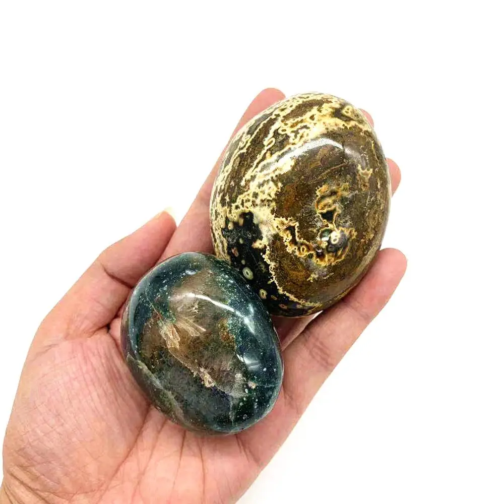 
wholesale natural ocean jasper palm carved crystal stone heart healing for decoration 