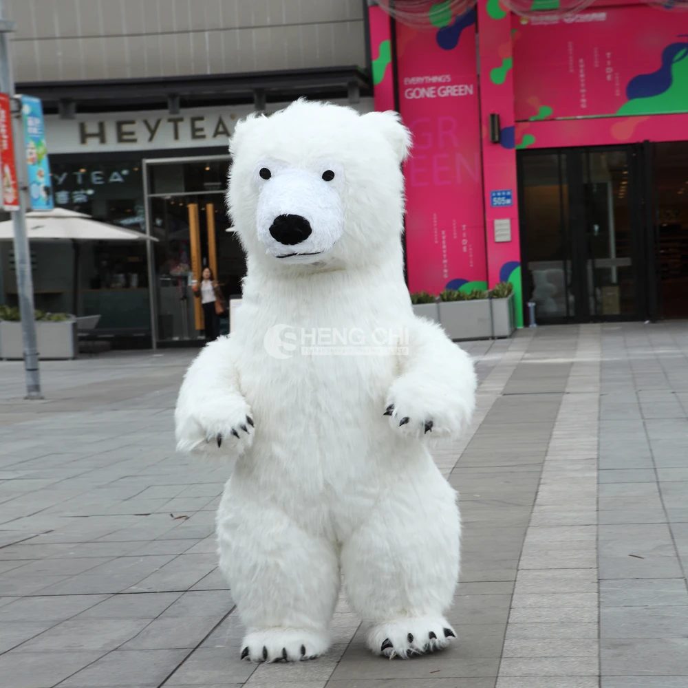 adult inflatable polar bear costume long fur  plush mascot costume Cartoon character mascot