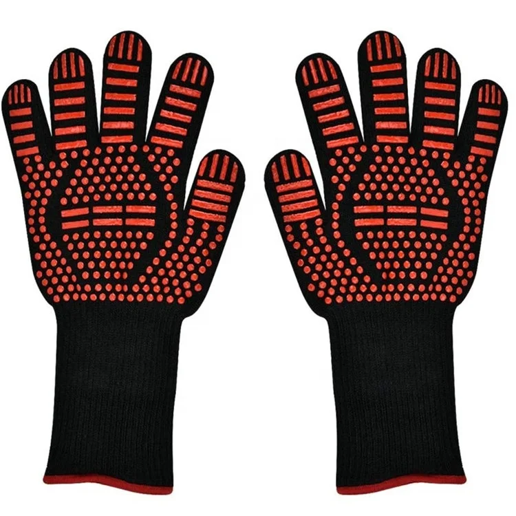 Sturdyarmor Black Dotted Silicone Cooking Kitchen Oven Barbecue Heat Resistant BBQ Gloves 1472F Aramid Grill Cooking Gloves