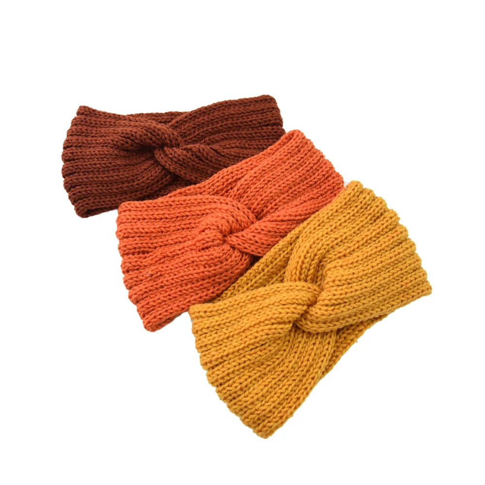 Qianjin Knitted Solid Color Cross Wool Headband Earmuffs Girls Elegant Warm Autumn Winter Hair Accessories Wholesale Headbands
