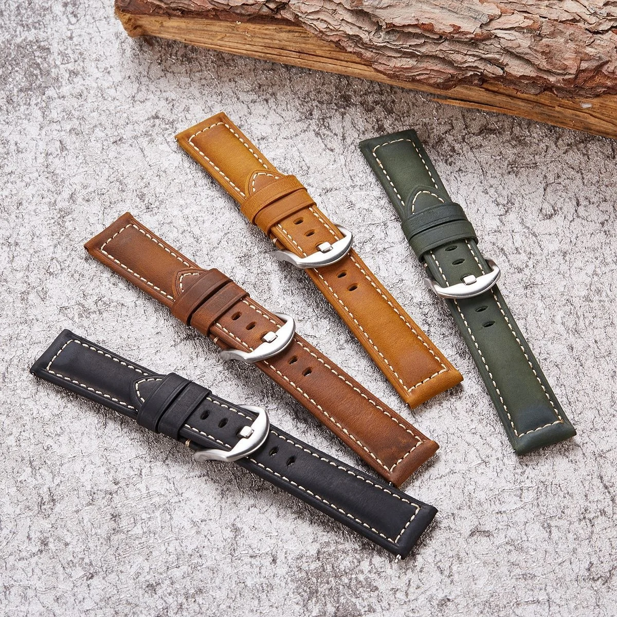 Crazy horse Italian Vintage Calf Genuine Leather Watch Strap Quick Release 20mm 22mm 24mm Watch Band