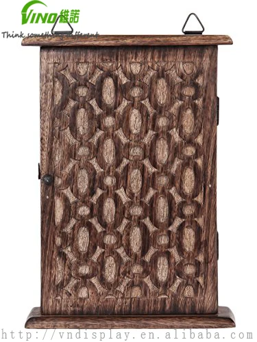 wood display cabinets wood storage cabinet with Floral Motif and 6 Hooks Antique Finish (10 x 7In)rustic wooden furniture