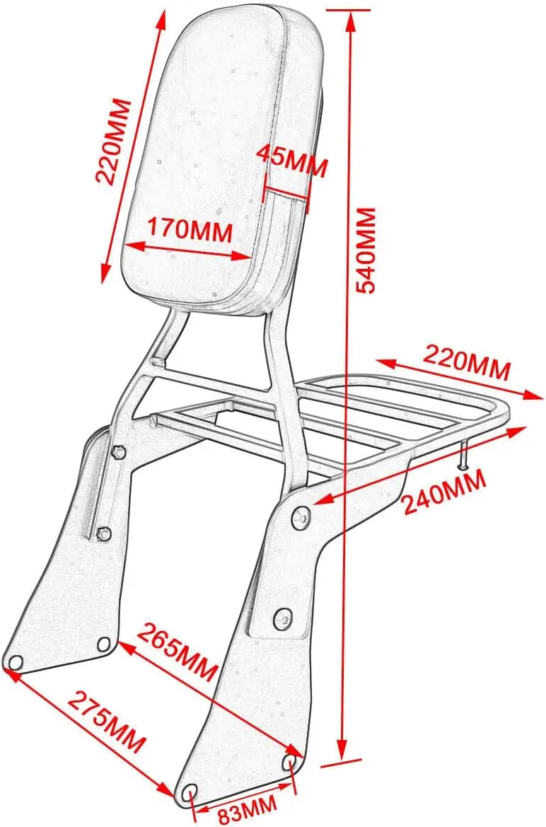 Black Motorcycle Rear Seat BackRest Sissy Bar Back Rest Compatible For Kawasaki Vulcan 1500 VN1500
