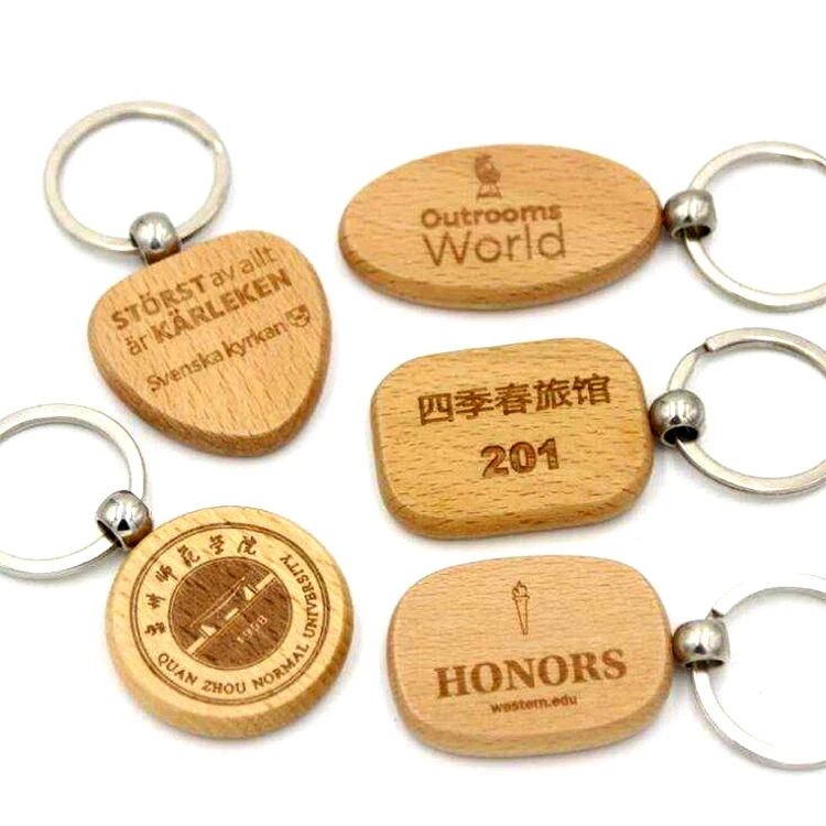 Blank Popular Wood Keychain Key Chain Custom Design Printed Engraved Name Wooden Keychain Key Tag Laser Logo Wood Keychain