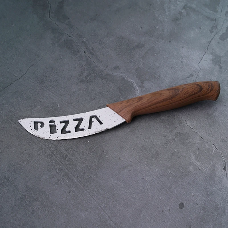 
6PCS Wood Handle Pizza Cheese Knife Set with PIZZA word on the blade 
