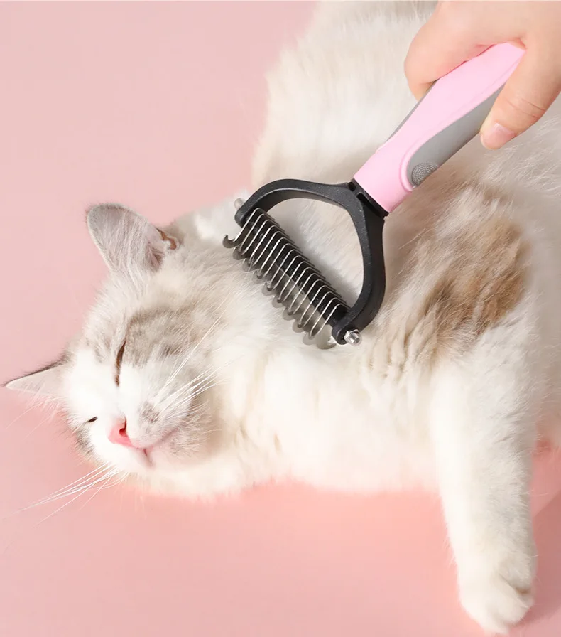 Hyra Dog and Cat Dematting Deshedding Brush Tool - Double Sided Undercoat Rake Shedding Comb Mat Remover L Size Blister package